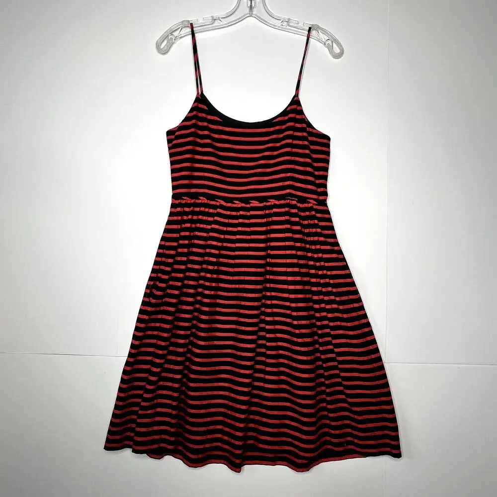 J. Crew Striped Derby Linen Blend Fit and Flare Dress Black Red Womens Size 6